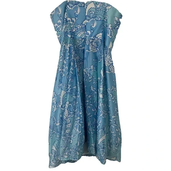 Lily Pulitzer Angelette Dress Size 0 Strapless Blue White Silk Butterfly Floral‎ - Picture 2 of 8